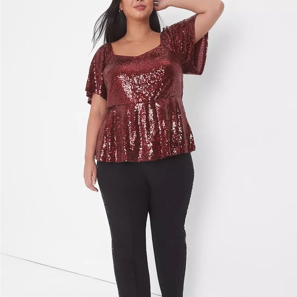 Plus Size 6X 7X Womens Lane Bryant 38/40 Red Christmas Sparkly Shirt Top Sequin - Picture 2 of 3